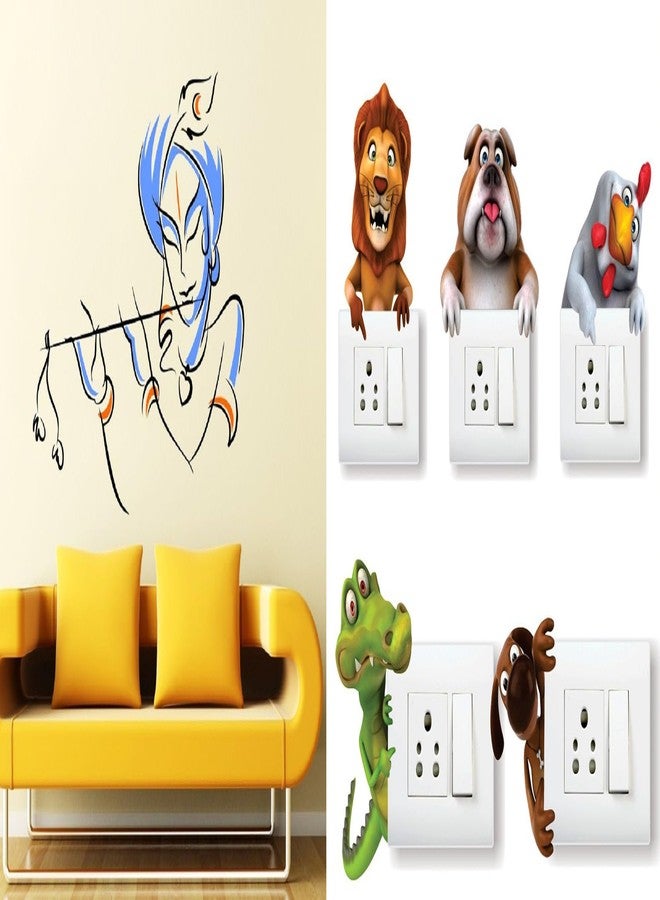 Merical Bansidhar and Animals Switch Board Wall Sticker for Living Room, Hall, Bedroom (Material: PVC Vinyl) - Image 1